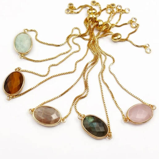Pulsera Charms Piedras Ovalas con Cadena Metal Dorado Ajustable 16 Pulsera Charms Piedras Ovalas con cadena metal dorado ajustable1 uai
